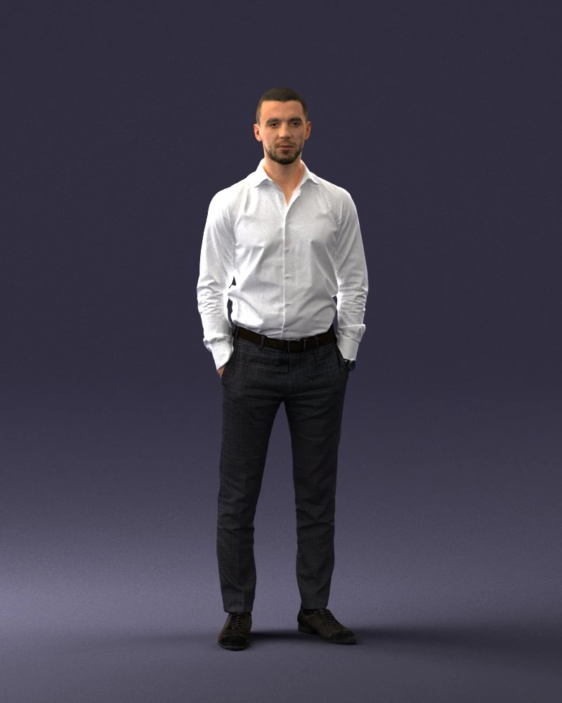 000241 Man in White Shirt and Formal Trousers 0116 3D Model .c4d .max .obj .3ds .fbx .stl .blend 