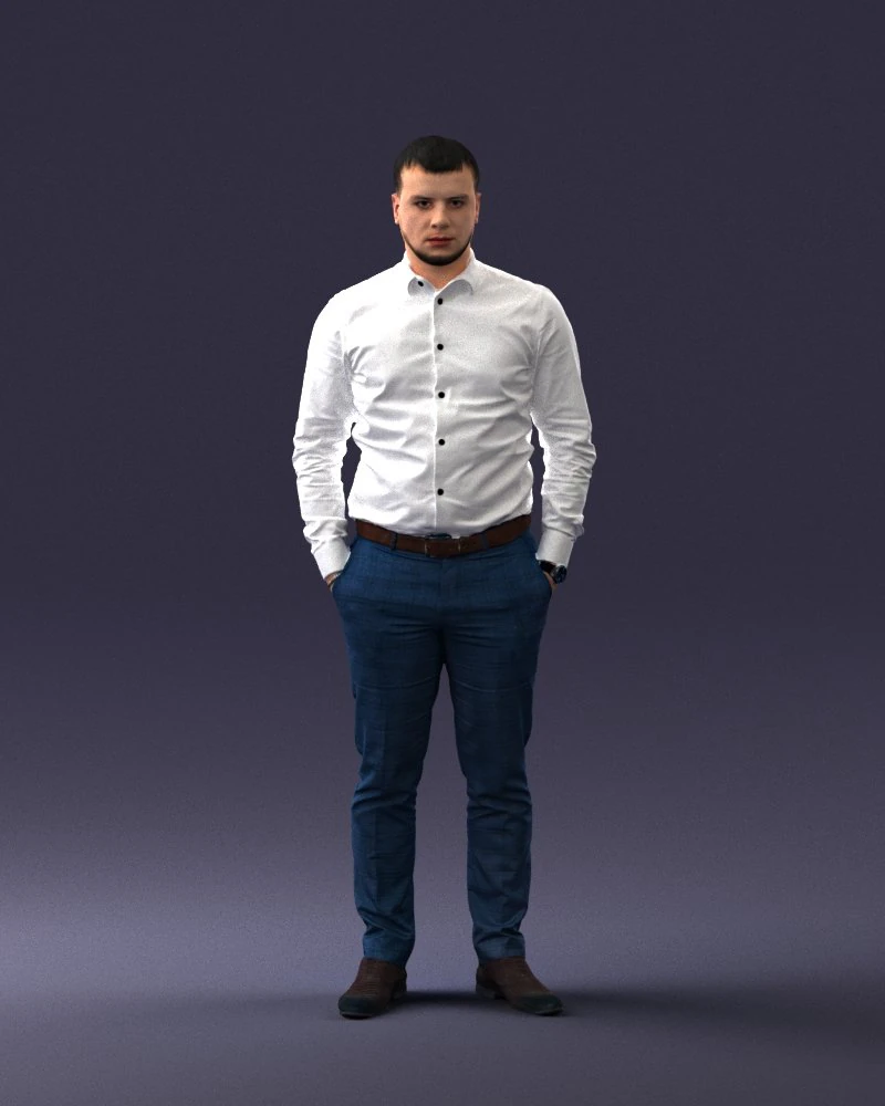 000242 Man in White Shirt and Blue Formal Trousers 0116 3dp 3D Print Model .c4d .max .obj .3ds .fbx .stl .blend 