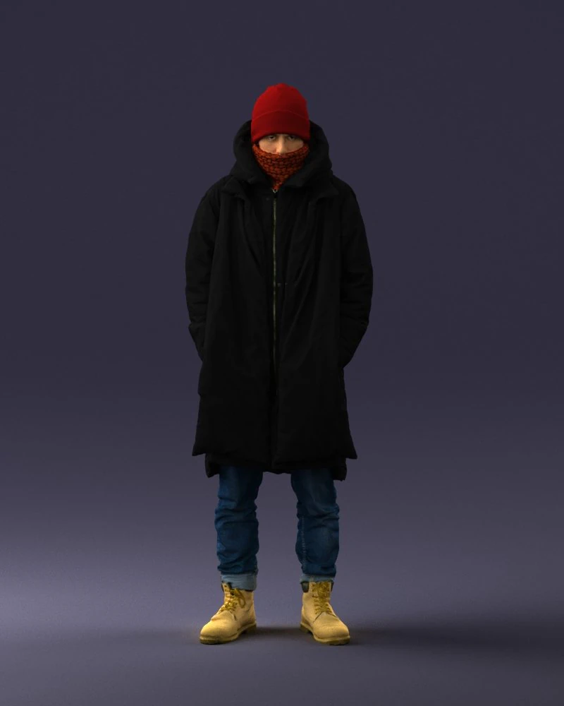 000245 Man in Winter Clothing with Red Hat and Scarf 0118 3D Model .c4d .max .obj .3ds .fbx .stl .blend 