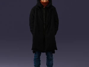 000245 Man in Winter Clothing with Red Hat and Scarf 0118 3D Model