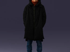 000245 Man in Winter Clothing with Red Hat and Scarf 0118 3D Model