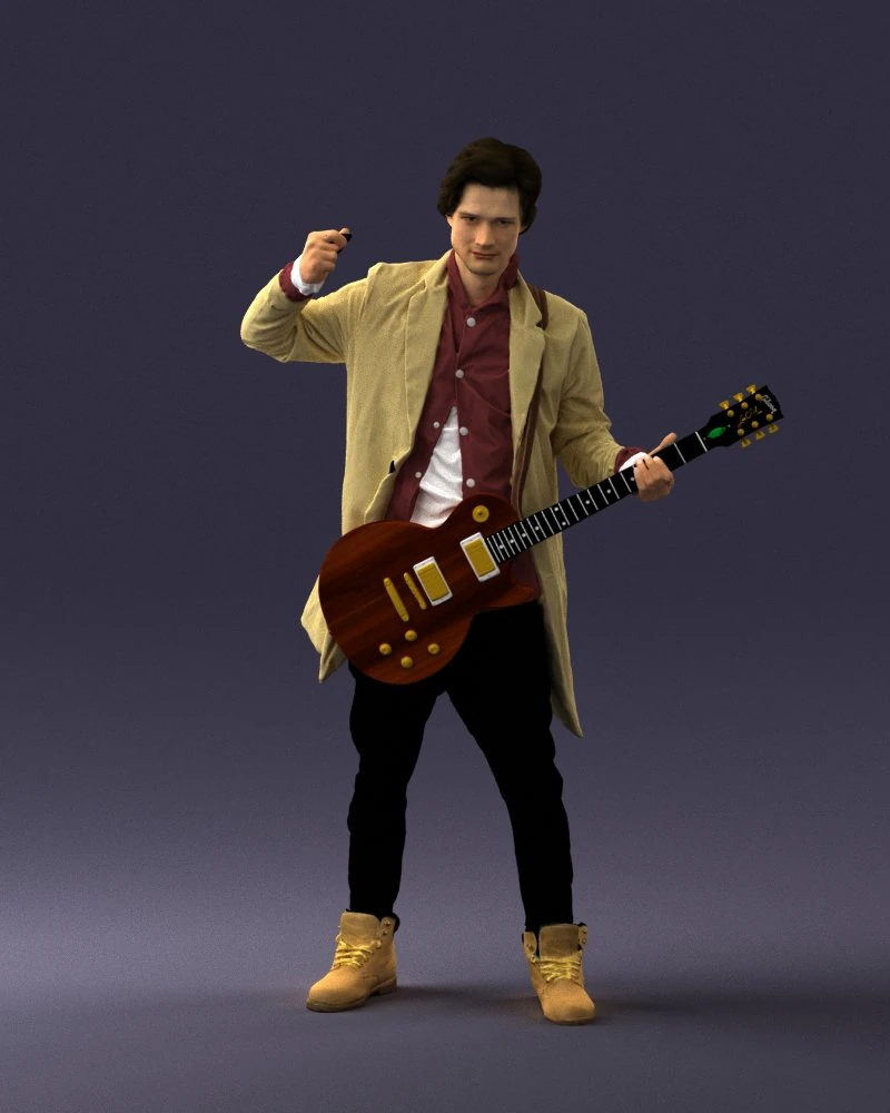 000246 Man with Guitar Realistic Musician Character 0118 3D Model .c4d .max .obj .3ds .fbx .stl .blend 