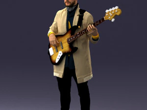 000247 Man with Bass Guitar Realistic Musician Character 0118 3dp 3D Print Model