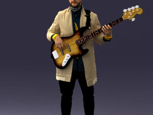 000247 Man with Bass Guitar Realistic Musician Character 0118 3dp 3D Print Model