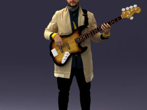 000247 Man with Bass Guitar Realistic Musician Character 0118 3dp 3D Print Model
