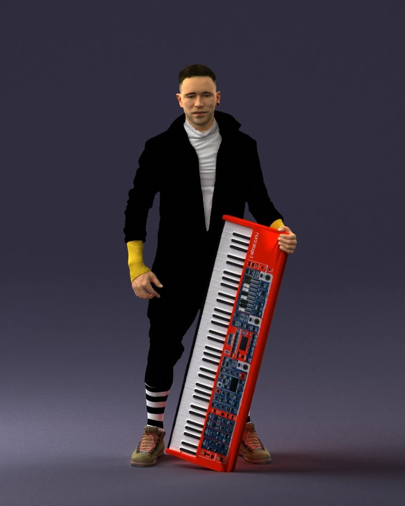000248 Man with Keyboard Realistic Musician Character 0118 3dp 3D Print Model .c4d .max .obj .3ds .fbx .stl .blend 