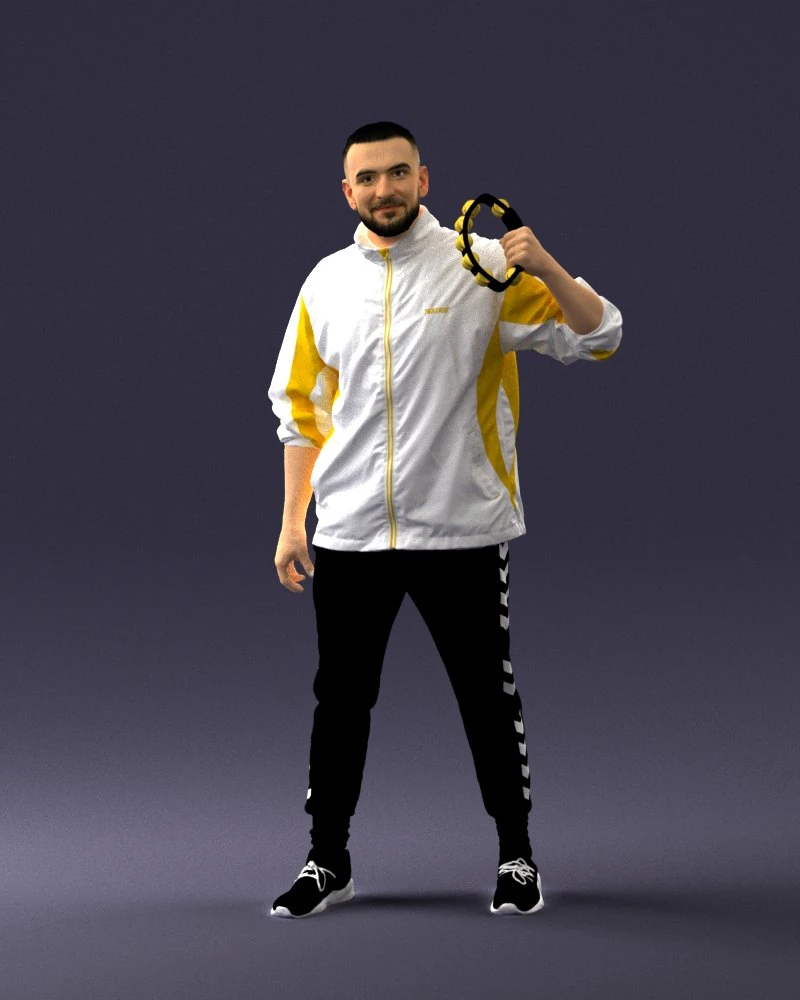 000249 Man with Tambourine Realistic Percussionist Character 0118 3D Model .c4d .max .obj .3ds .fbx .stl .blend 