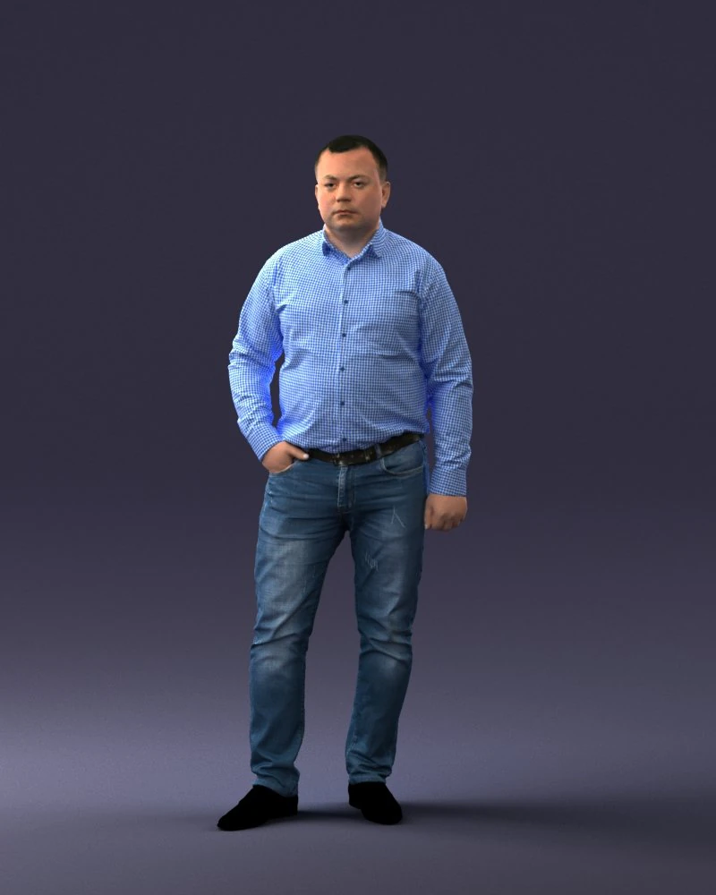 000261 Casual Man in Checkered Shirt and Jeans 0403 3dp 3D Print Model .c4d .max .obj .3ds .fbx .stl .blend 