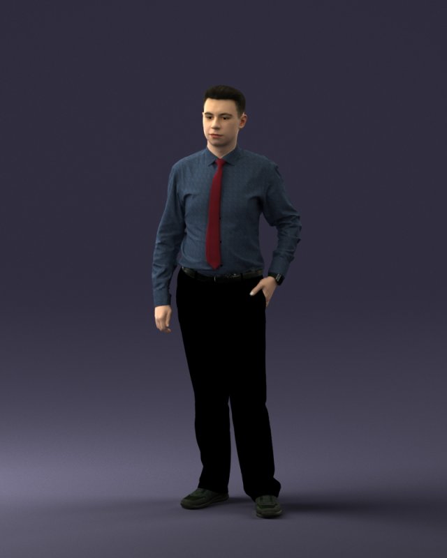 000259 Young Man in Business Casual Outfit with Red Tie 0321 3D 모델 .c4d .max .obj .3ds .fbx .stl .blend