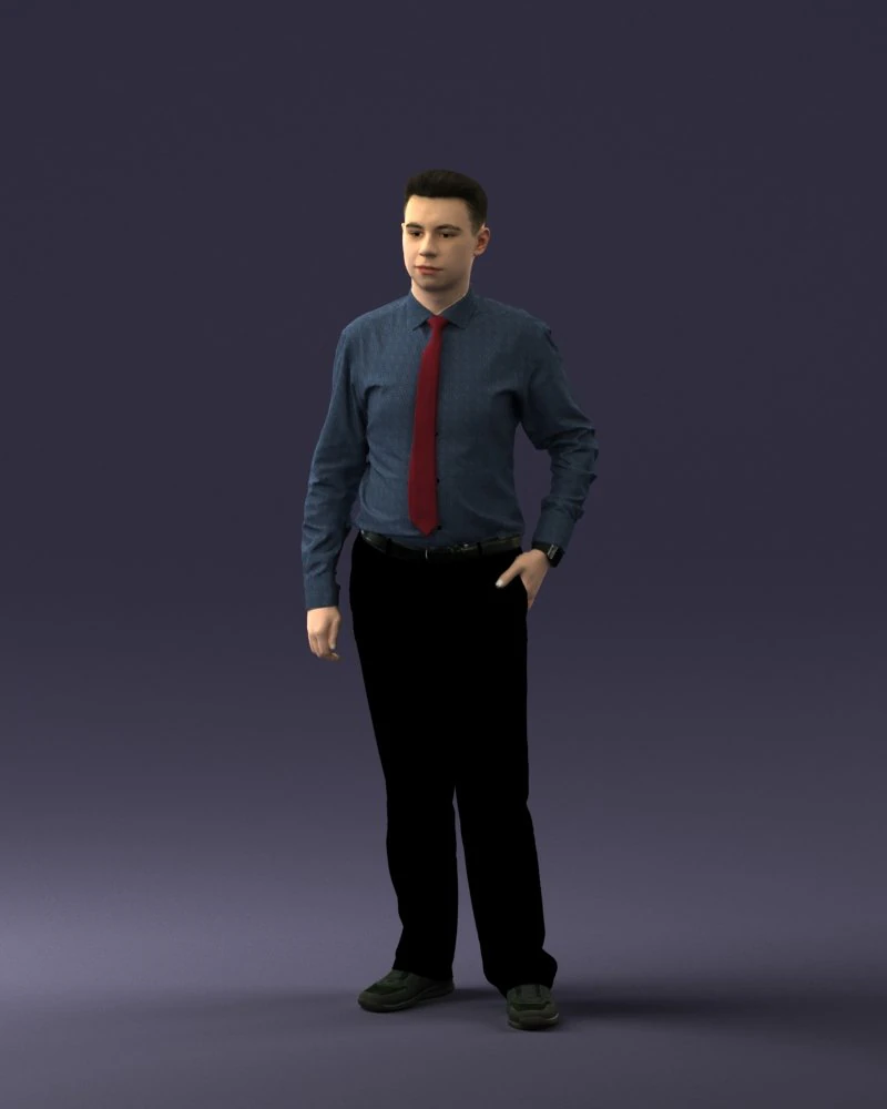 000259 Young Man in Business Casual Outfit with Red Tie 0321 3D Model .c4d .max .obj .3ds .fbx .stl .blend 