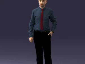 000259 Young Man in Business Casual Outfit with Red Tie 0321 3D Model