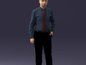 000259 Young Man in Business Casual Outfit with Red Tie 0321 3D Model