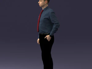 000259 Young Man in Business Casual Outfit with Red Tie 0321 3D Model