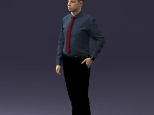 000259 Young Man in Business Casual Outfit with Red Tie 0321 3D Model