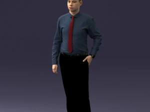 000259 Young Man in Business Casual Outfit with Red Tie 0321 3D Model