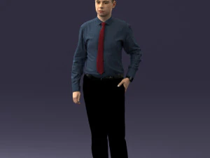000259 Young Man in Business Casual Outfit with Red Tie 0321 3D Model