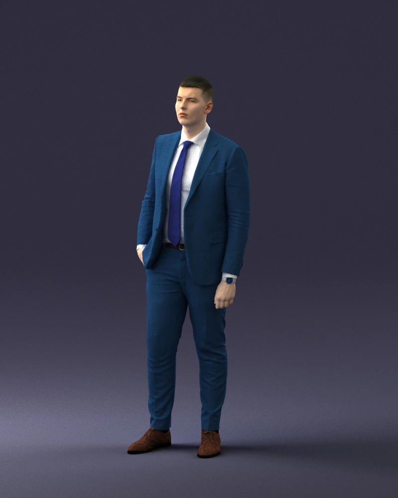 000257 Businessman in Blue Suit with Tie 0305 3D Model .c4d .max .obj .3ds .fbx .stl .blend 