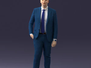 000257 Businessman in Blue Suit with Tie 0305 3D Model