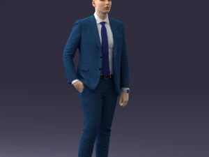 000257 Businessman in Blue Suit with Tie 0305 3D Model