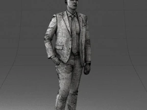 000257 Businessman in Blue Suit with Tie 0305 3D Model