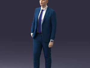 000257 Businessman in Blue Suit with Tie 0305 3dp 3D Print Model