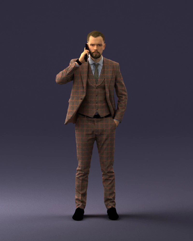 000254 Businessman in Suit Talking on Phone 0220 3D Model .c4d .max .obj .3ds .fbx .stl .blend