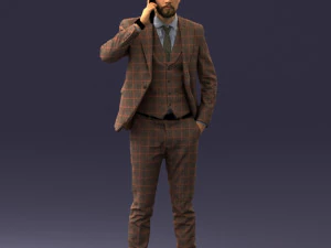 000254 Businessman in Suit Talking on Phone 0220 3D Model
