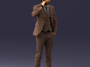 000254 Businessman in Suit Talking on Phone 0220 3D Model