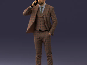 000254 Businessman in Suit Talking on Phone 0220 3D Model