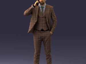 000254 Businessman in Suit Talking on Phone 0220 3D Model