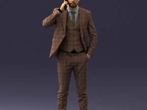 000254 Businessman in Suit Talking on Phone 0220 3D Model
