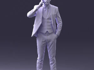 000254 Businessman in Suit Talking on Phone 0220 3D Model