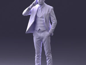 000254 Businessman in Suit Talking on Phone 0220 3D Model