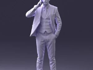 000254 Businessman in Suit Talking on Phone 0220 3D Model
