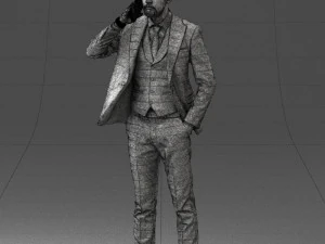 000254 Businessman in Suit Talking on Phone 0220 3D Model