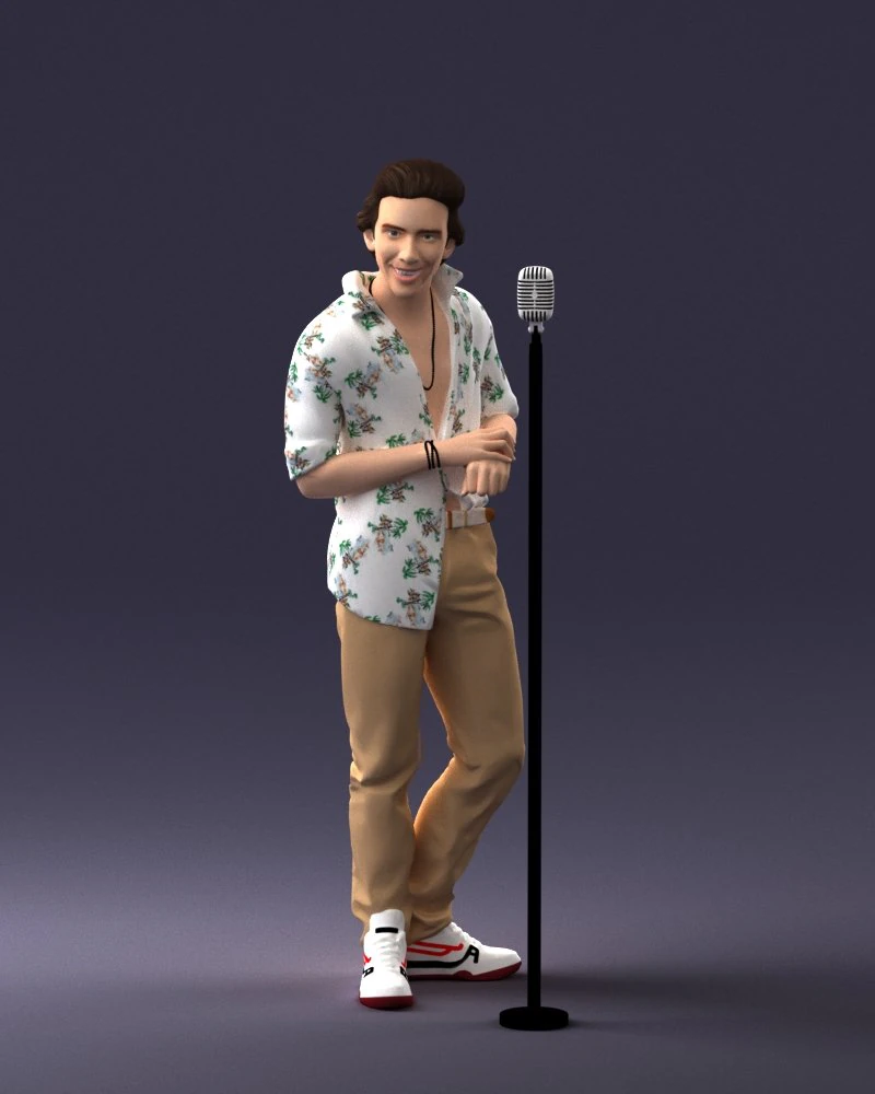 000263 Male Singer with Microphone 0430 3D Model .c4d .max .obj .3ds .fbx .stl .blend