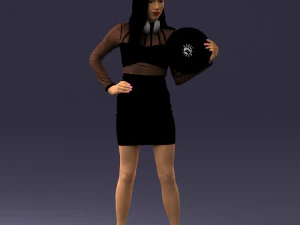 000260 Young Female DJ with Vinyl Record and Headphones 0328 3dp 3D Print Model