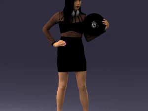 000260 Young Female DJ with Vinyl Record and Headphones 0328 3dp 3D Print Model