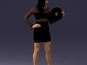 000260 Young Female DJ with Vinyl Record and Headphones 0328 3dp 3D Print Model