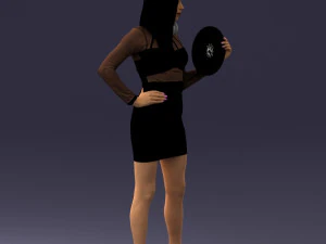 000260 Young Female DJ with Vinyl Record and Headphones 0328 3dp 3D Print Model