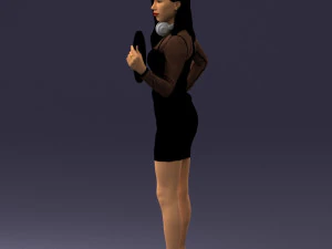 000260 Young Female DJ with Vinyl Record and Headphones 0328 3dp 3D Print Model