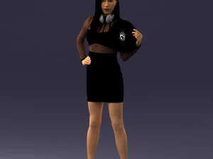 000260 Young Female DJ with Vinyl Record and Headphones 0328 3dp 3D Print Model