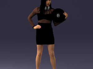 000260 Young Female DJ with Vinyl Record and Headphones 0328 3dp 3D Print Model