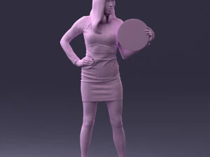 000260 Young Female DJ with Vinyl Record and Headphones 0328 3dp 3D Print Model
