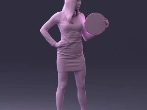 000260 Young Female DJ with Vinyl Record and Headphones 0328 3dp 3D Print Model