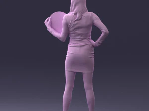 000260 Young Female DJ with Vinyl Record and Headphones 0328 3dp 3D Print Model