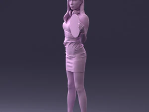 000260 Young Female DJ with Vinyl Record and Headphones 0328 3dp 3D Print Model