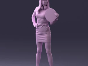 000260 Young Female DJ with Vinyl Record and Headphones 0328 3dp 3D Print Model