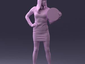 000260 Young Female DJ with Vinyl Record and Headphones 0328 3dp 3D Print Model
