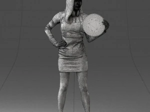 000260 Young Female DJ with Vinyl Record and Headphones 0328 3dp 3D Print Model